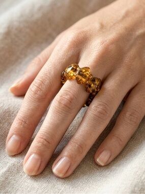 New Baltic Amber Cognac Stretch Ring